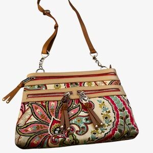 Spartina 449 Daufuskie Island Purse Crossbody Zipper Linen Leather Floral
